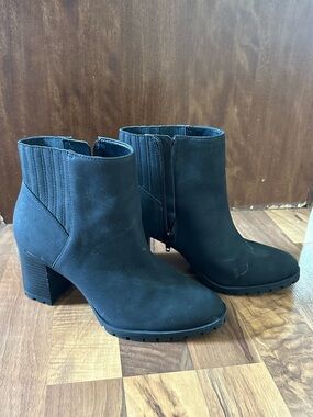 Kelly & Katie Black Suede-Look Ankle Booties with Block Heel